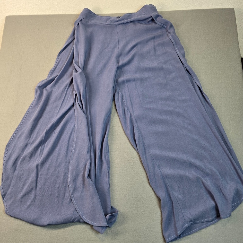 Mudd Blue Wide Leg Palazzo Pants Women's Large Boho Flowy High Rise Rayon Lounge
